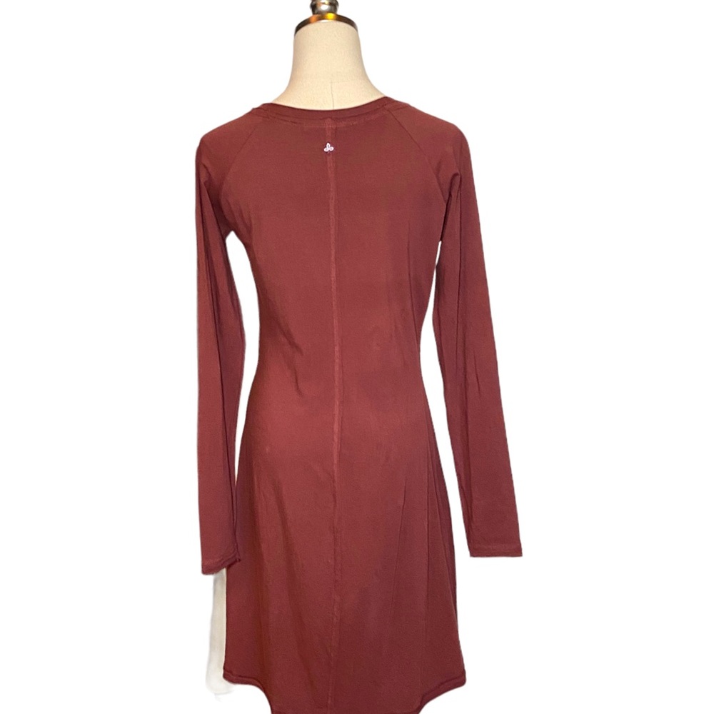 Prana Long Sleeve Dress Casual Stretch Knee Length Rust Red Organic Cotton S - Picture 3 of 8